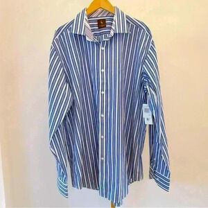 TailorByrd Men's 2XLT Blue Striped Long Sleeve Dress Shirt Big & Tall